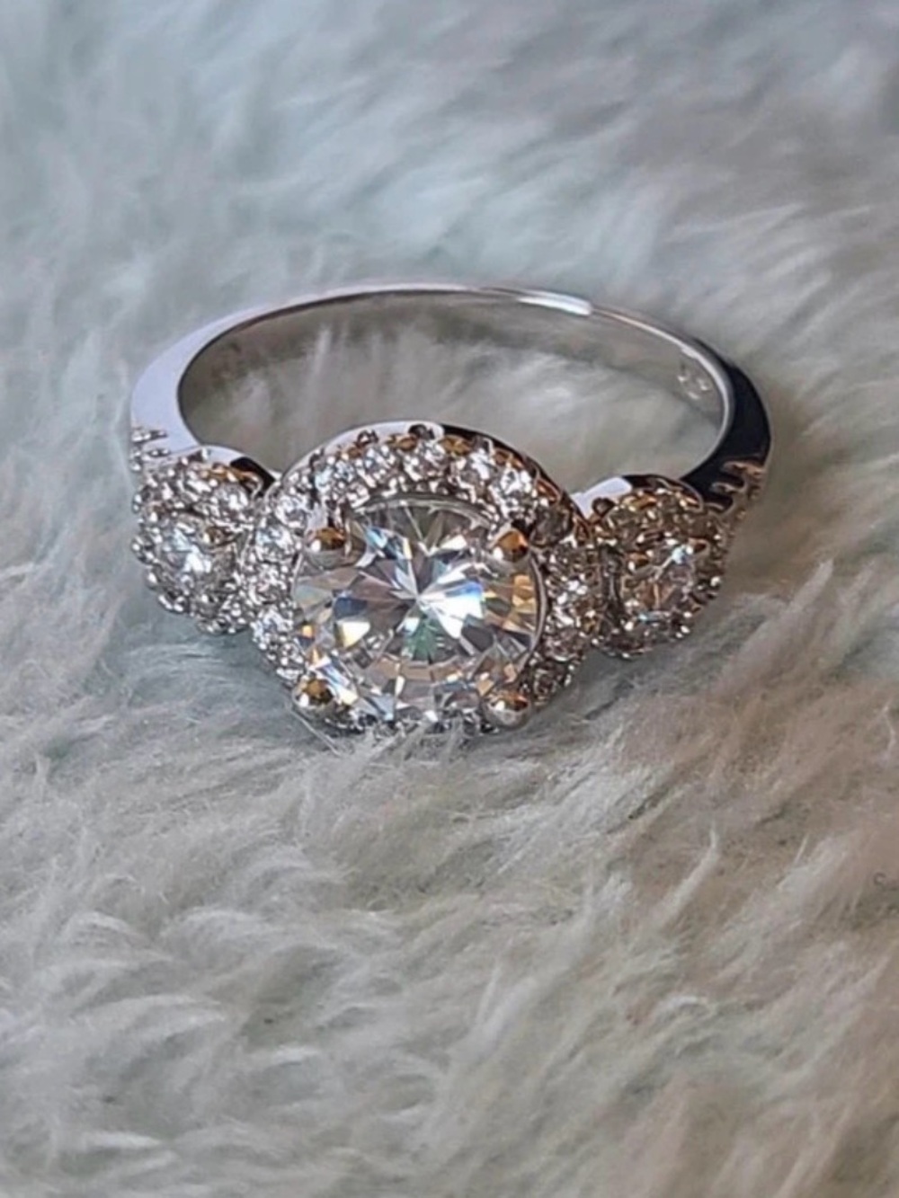 Sterling Silver Halo Moissanite Ring with Certificate of Authenticity